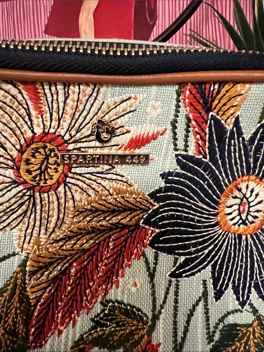Spartina 449 Floral Embroidered Crossbody Bag - Light Blue, Navy, Tan - Picture 2 of 11